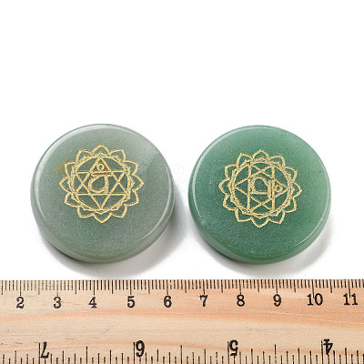 Natural Green Aventurine Flat Round with Chakra Sign Figurines Display Decorations DJEW-K025-01C-1