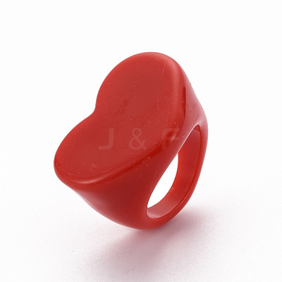 Opaque Acrylic Heart Finger Rings RJEW-T010-14-1