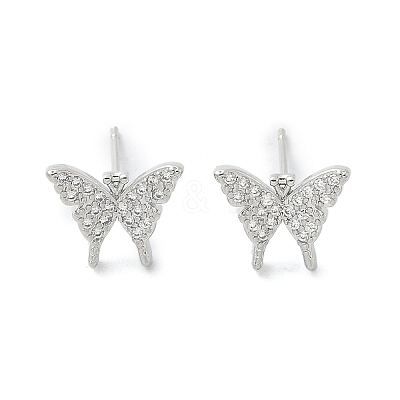 Brass Micro Pave Clear Cubic Zirconia Stud Earrings EJEW-A128-01P-1