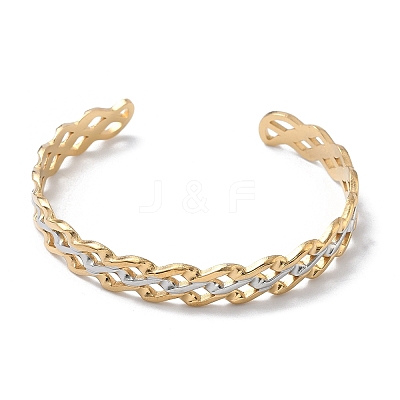 Two-tone 304 Stainless Steel Cuff Bangles for Women BJEW-A160-04GP-1