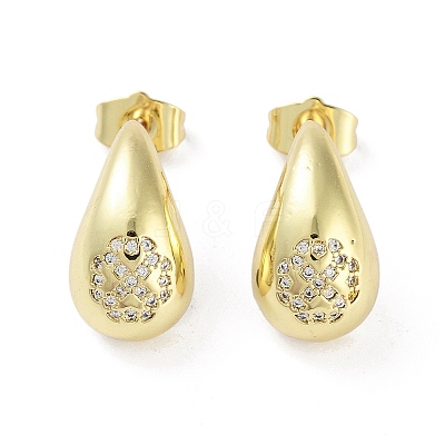 Teardrop Rack Plating Brass Cubic Zirconia Stud Earrings for Women EJEW-B047-02G-13-1