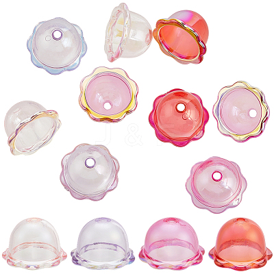 60Pcs 4 Colors UV Plating Acrylic Bead Caps PACR-PA0001-12A-1