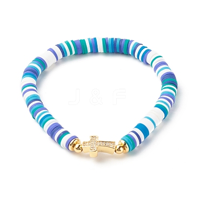 Polymer Clay Heishi Beads Stretch Bracelet for Women BJEW-JB07207-01-1