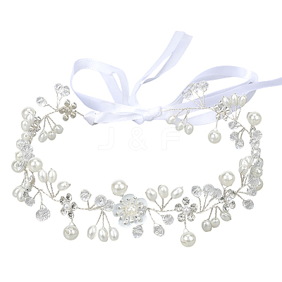 Polyester with Plastic Pearl and Acrylic Flower Hairband for Bride Wedding Bridal Veil Hair Accessories Hair Vine OHAR-WH20010-04S-1
