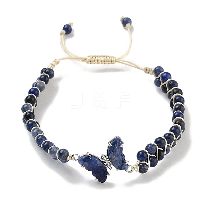 Natural Sodalite Braided Round Bead Bracelets BJEW-K251-06M-1