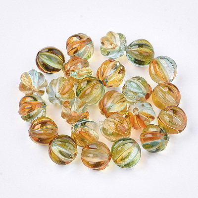 Two Tone Transparent Spray Painted Acrylic Corrugated Beads X-ACRP-T005-52-1
