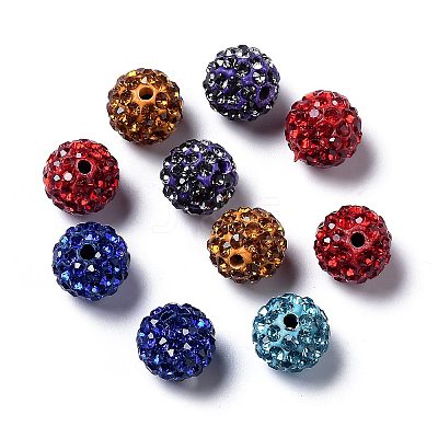 Mixed Color Polymer Clay Grade A Crystal Rhinestone Pave Disco Ball Beads X-RB-H258-10MM-M-1