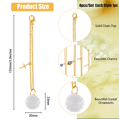 4Pcs 4 Style Clear Glass Teardrop Pendant Decorations HJEW-BC0001-38-1