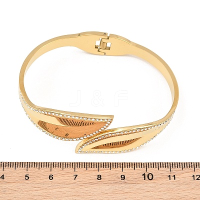 304 Stainless Steel Crystal Rhinestone Leaf Open Hinged Cuff Bangles for Women SA-CBA48C7-01G-1