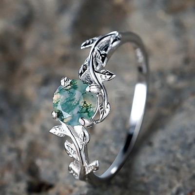 Oval & Leaf 925 Sterling Silver with Moss Agate Finger Rings FS-WGF1EFD-04-1