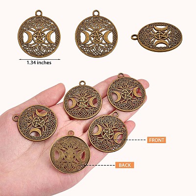 60Pcs Life of Tree Moon Charm Pendant Triple Moon Goddess Pendant Ancient Bronze for Jewelry Necklace Earring Making crafts JX339A-1