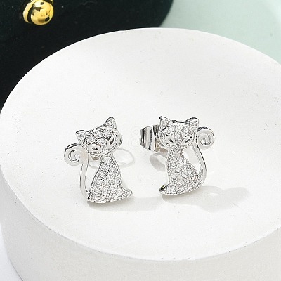 Brass Micro Pave Clear Cubic Zirconia Stud Earrings EJEW-R009-01P-1