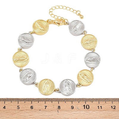 Flat Round with Virgin Mary Brass Link Chain for Women BJEW-K248-06B-GP-1