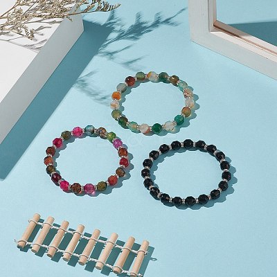 Dyed Natural Agate Beaded Stretch Bracelet Sets BJEW-JB09180-1