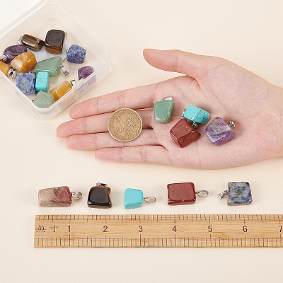 21 Pcs 7 Colors Red Rainbow Jasper & Topaz Jade & Tiger Eye & Green Aventurine & Blue Spot Stone & Amethyst & Turquoise Pendants G-SC0002-18P-1