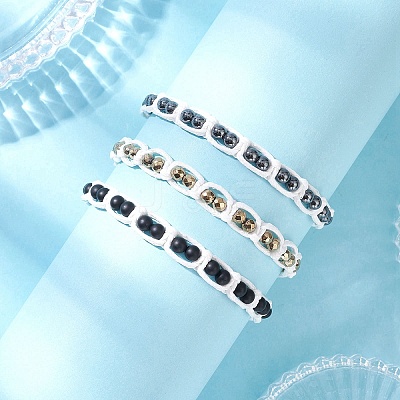 3Pcs Natural Dyed Black Agate & Non-Magnetic Synthetic Hematite Round Beaded Braided Bead Bracelets for Men Women BJEW-JB12544-1