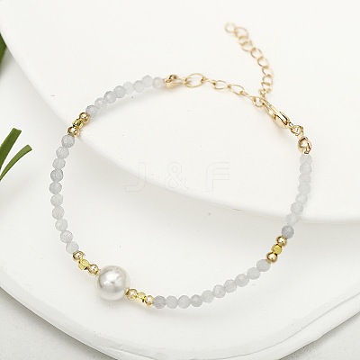 Handmade White Round Shell Pearl and Faceted Round Glass Beaded Bracelets for Women YN0122-3-1