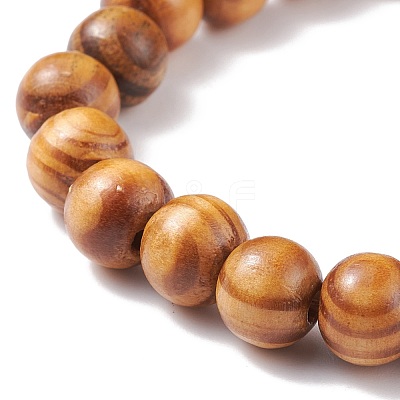 Natural Wood Round Beaded Stretch Bracelet BJEW-JB08214-1