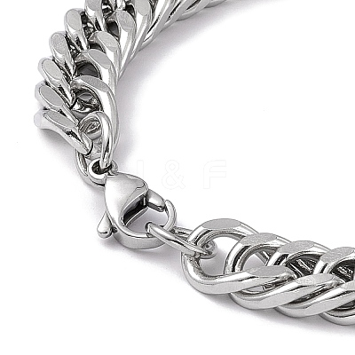 Tarnish Resistant 201 Stainless Steel Curb Chain Bracelet with 304 Stainless Steel Clasps for Men Women BJEW-M235-02B-P-1