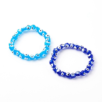 Handmade Evil Eye Lampwork Beaded Stretch Bracelets Sets BJEW-JB06218-1