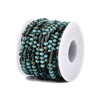 Handmade Brass & Glass Beaded Link Chains CHC-Q021-06G-1