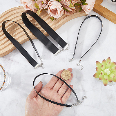 4Pcs 4 Styles Flat PU Leather Cord Gothic Choker Necklaces with Platinum Iron End Chains NJEW-CL0001-14-1