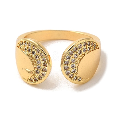 Rack Plating Brass Micro Pave Clear Cubic Zirconia Cuff Rings for Women RJEW-G325-13F-G-1