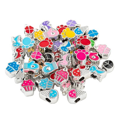 70Pcs 7 Style UV Plating Acrylic European Beads OACR-LS0001-03-1