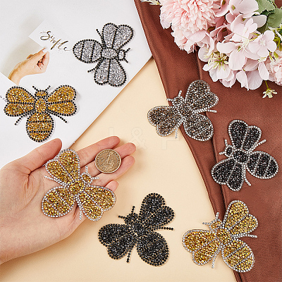 12Pcs 6 Styles Bees Hotfix Rhinestone Iron on Patches Appliques DIY-CP0009-67-1