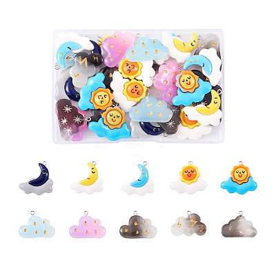 40Pcs 10 Style Opaque Resin Pendants RESI-KS0001-12-1