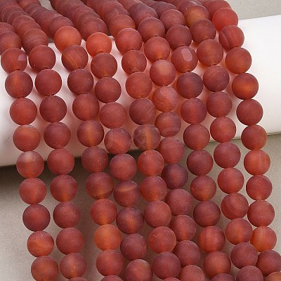 Frosted Natural Red Agate Beads Strands G-F372-8mm-01-1
