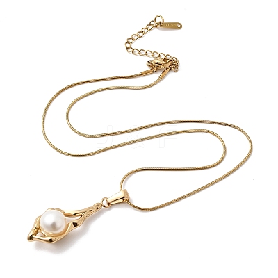 304 Stainless Steel with Acrylic Pearl Shell Shape Pendant Necklaces NJEW-G184-01G-1