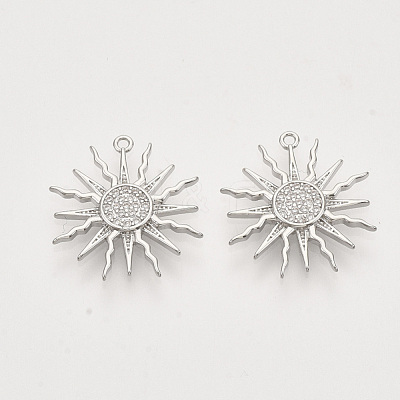 Brass Micro Pave Clear Cubic Zirconia Solar Eclipse Pendants X-ZIRC-T011-27P-NF-1
