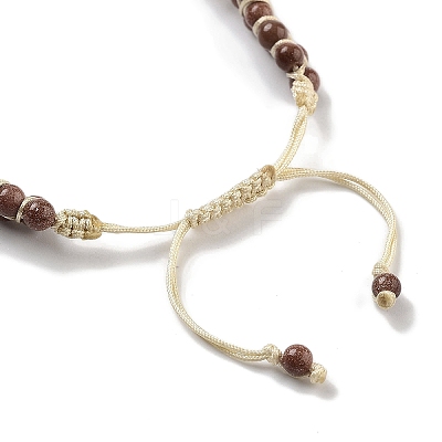 Synthetic Goldstone Braided Round Bead Bracelets BJEW-K251-06K-1