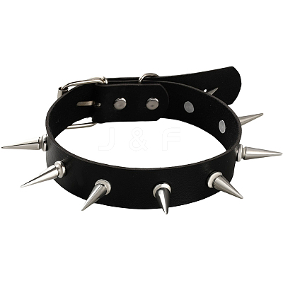 Punk Rock Style Alloy Spiked Rivet Imitation Leather Chocker Necklaces NJEW-WH20011-08C-P-1
