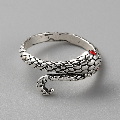 Alloy Snake Cuff Ring with Rhinestone RJEW-WH0002-22-1