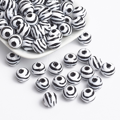 Chunky Bubblegum White and Black Acrylic Zebra Striped Style Heart Beads X-SACR-C020-42-1