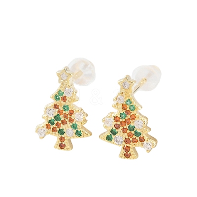925 Sterling Silver Cubic Zirconia Stud Earrings EJEW-F394-01B-G-1