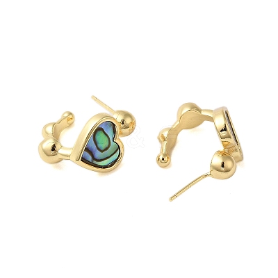 Shell Heart Stud Earrings EJEW-K287-01G-14-1