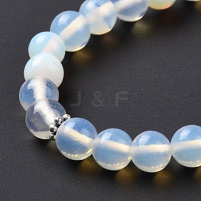Opalite Bullet & Tassel Pendant Necklace with Mixed Gemstone Beaded Chains NJEW-E585-02F-1