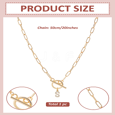 1Pc 304 Stainless Steel Chain & Brass Micro Pave Cubic Zirconia Letter Pendant Necklaces NJEW-LP0001-36S-G-1