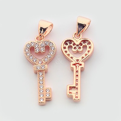 Brass Micro Pave Cubic Zirconia Skeleton Key Pendants ZIRC-N009-28M-1