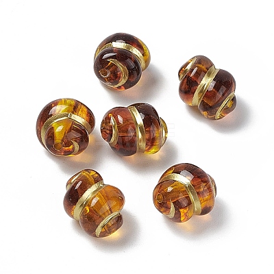 Golden Metal Enlaced Acrylic Beads OACR-H019-10-1