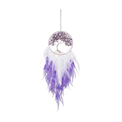 Iron Woven Web/Net with Feather Pendant Decorations AJEW-B017-06-1