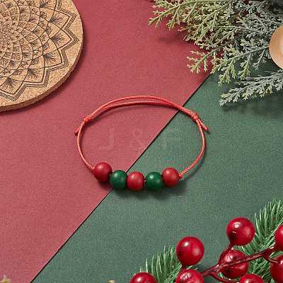 Wood Round Braided Bead Bracelet BJEW-JB09927-1