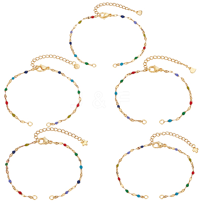 10Pcs 5 Colors 304 Stainless Steel Enamel Oval Link Chain Bracelet Makings AJEW-GO00045-1