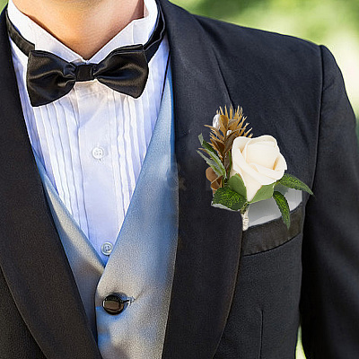 Silk Cloth Artificial Flower Boutonniere AJEW-DR0001-55D-1