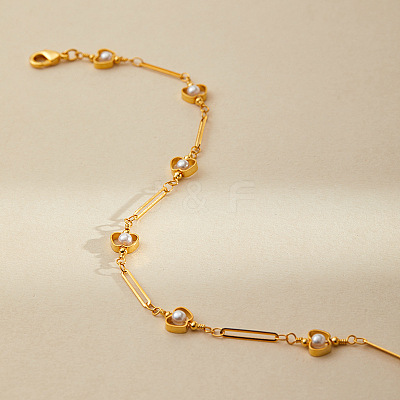 Teachers' Day Apple Brass with Plastic Pearl Bead Link Chain Anklets for Women FS-WG6989F-01-1