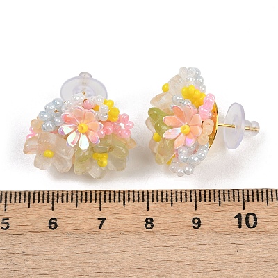 Flower Glass Plastic Stud Earrings FS-WG119A6-03-1