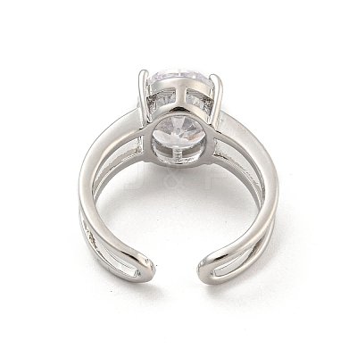 Oval Brass Micro Pave Clear Cubic Zirconia Open Cuff Rings RJEW-G309-37P-1